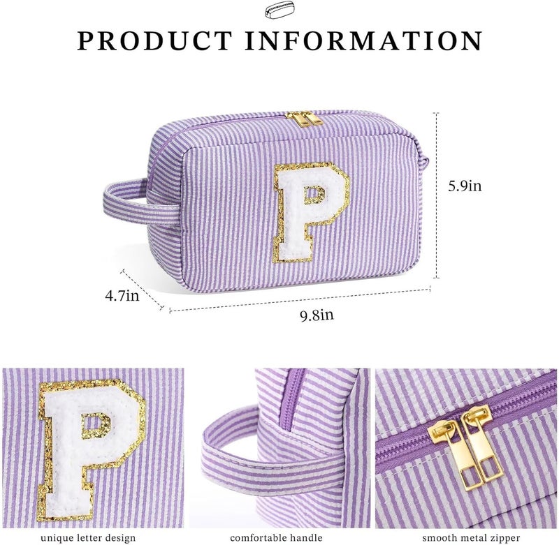 YOOLIFE Initial Makeup Bag for Women - Monogram Cute Makeup Bag Cosmetic Case Toiletry Pouch for Women Her Best Friend Sister Teacher, Personalized Birthday Gifts for Women, Purple V - Image 5